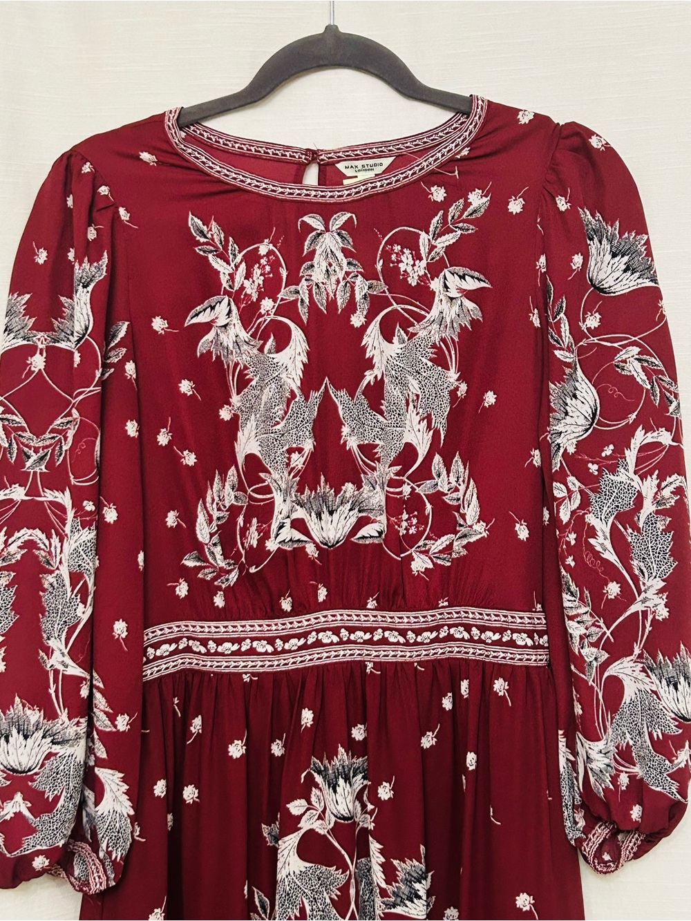 Max Studio NWT w/ defects Boho Burgundy Floral Long Sleeve Maxi Dress - Picture 2 of 11